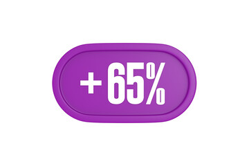 65 Percent increase 3d sign in purple isolated on white background, 3d illustration.	