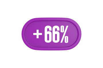 66 Percent increase 3d sign in purple isolated on white background, 3d illustration.	