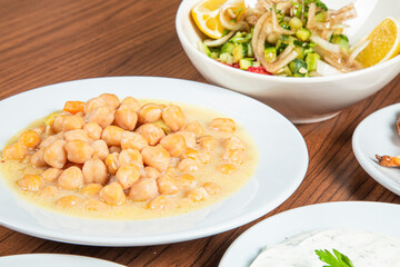 Nohutlu Sulu Yemeği, Turkish traditional food. (Turkish cuisine) Homemade Food Chickpeas.
