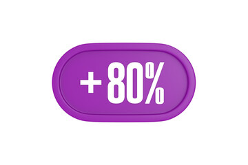 80 Percent increase 3d sign in purple isolated on white background, 3d illustration.	