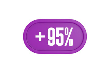 95 Percent increase 3d sign in purple isolated on white background, 3d illustration.	