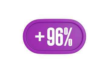 96 Percent increase 3d sign in purple isolated on white background, 3d illustration.	