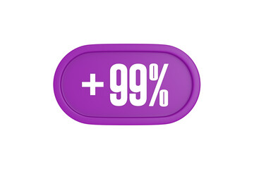 99 Percent increase 3d sign in purple isolated on white background, 3d illustration.	