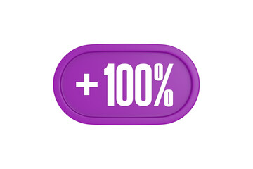 100 Percent increase 3d sign in purple isolated on white background, 3d illustration.	