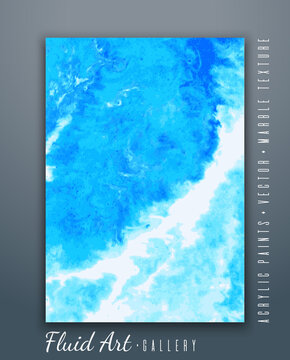 Fluid art. Liquid acrylic. Marble texture. Vector abstract background. Colorful paint strokes, handmade with an art brush. Delicate blue colors. Template for posters, book covers, presentations.
