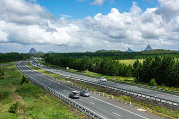 The Bruce Highway in the early morning making its way south to Brisbane past the Glasshouse...