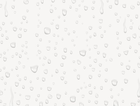 Water Rain Drops Or Steam Shower Texture Isolated On White Background. Vector Pure Droplets On Window Glass Surface Pattern