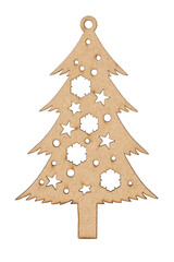 Light unfinished wood Christmas tree isolated on white
