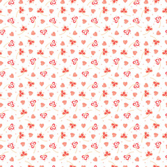 Seamless pattern with flowers and hearts. Pink Valentines background. Happy Valentine's Day.
