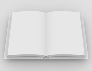Hard-cover book on white background. Template of a white blank book. 3D rendering.