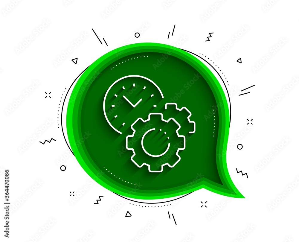 Poster time management line icon. chat bubble with shadow. clock sign. gear symbol. thin line time manageme