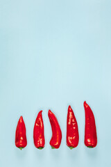 Red pepper on a blue background. The view from the top.
