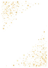 Gold stars background, Flying stars glitter backdrop, Christmas sparkling lights confetti isolated on white. magic shining sparkle vector border.