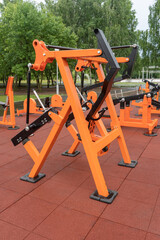 Exercise equipment in a public park after the rain