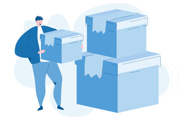 Order shipment. shipping, delivery. Vector illustration for web banner, infographics, mobile. Man with box.