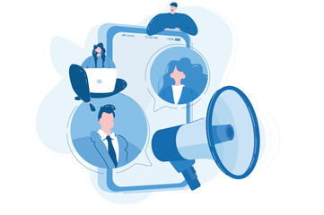 Online PR. Vector illustration for web banner, infographics, mobile. 