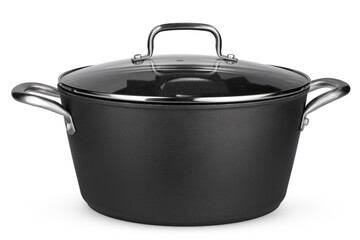 New black saucepan isolated on white background