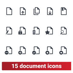 Documents icons. Vector set of papers and files pictograms for web application interfaces and mobile services. Isolated clip art collection on white background.