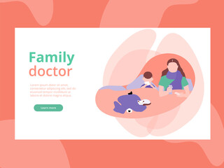 Medicine and pharmacy banners template for web backgrounds, infographics. Family doctor. Family needs medicine care at home. Flat vector