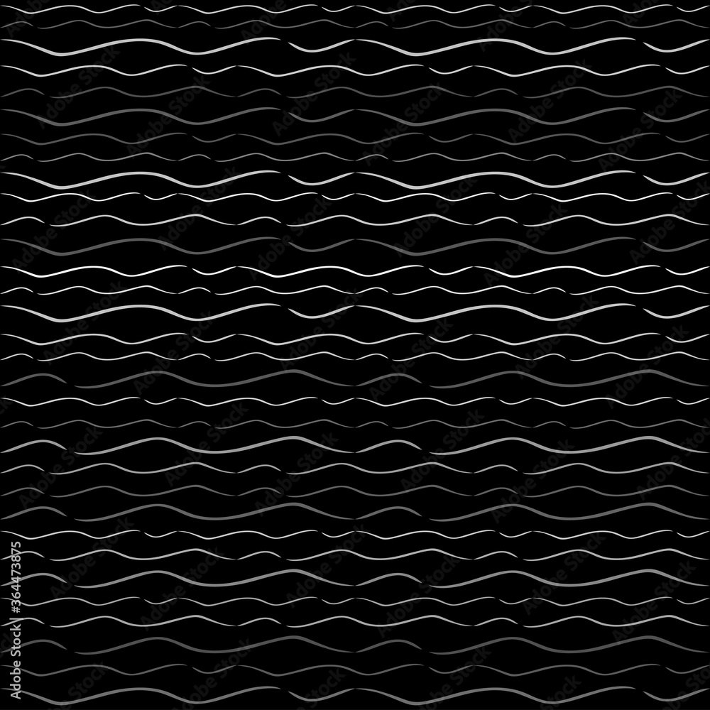 Poster seamless texture of horizontal lines, vector pattern of digital waves, white stripes on black backgr