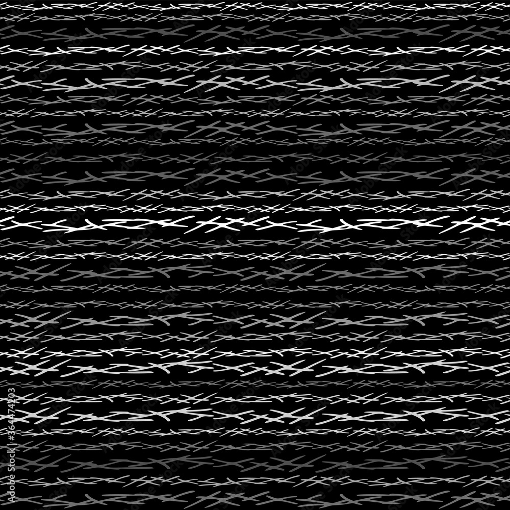 Poster Seamless Texture of Horizontal lines, vector pattern of digital waves, white stripes on black background, texture design template