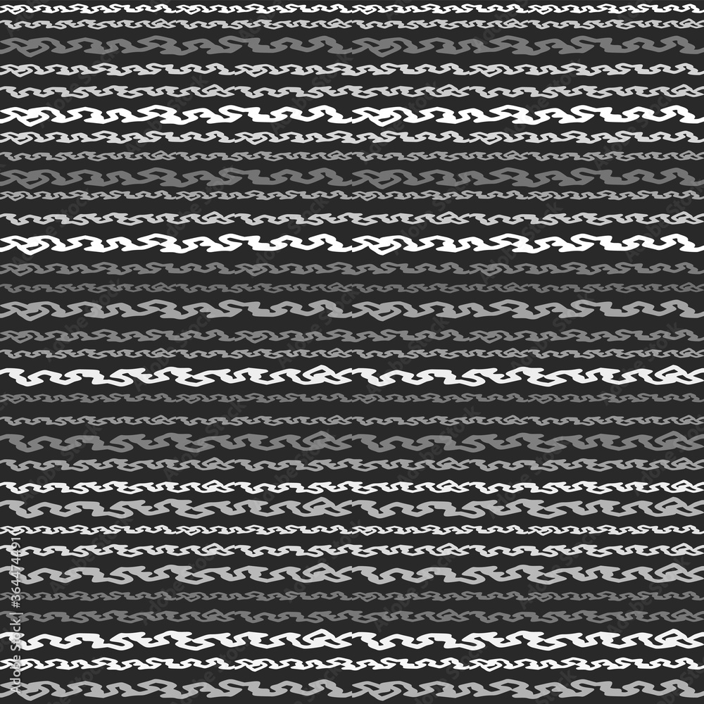 Poster Seamless Texture of Horizontal lines, vector pattern of digital waves, white stripes on black background, texture design template