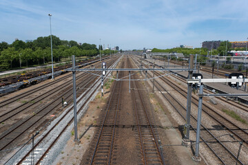 Fototapeta na wymiar Railroad way going into the distance, The Netherlands