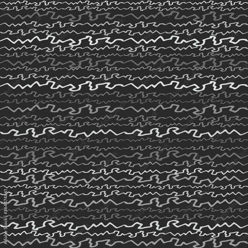 Poster Seamless Texture of Horizontal lines, vector pattern of digital waves, white stripes on black background, texture design template