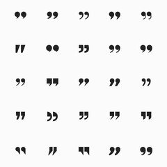 Quote mark icon set for conversation or definition. Quote speech symbol vector illustration. Citation double comma graphic design collection for comment or punctuation sign. SET 1