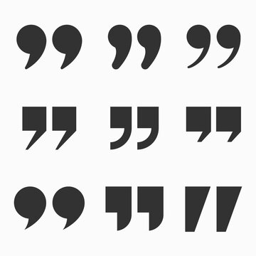 Quote mark icon set for conversation or definition. Quote speech symbol vector illustration. Citation double comma graphic design collection for comment or punctuation sign. SET 3