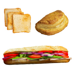 Sandwich with a shred and toasted toast on a white background