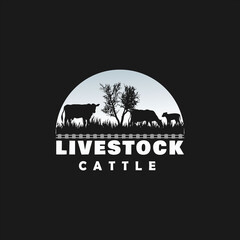 Retro Vintage Cattle Angus Livestock Beef Emblem Label logo design vector