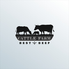 Retro Vintage Cattle Angus Livestock Beef Emblem Label logo design vector