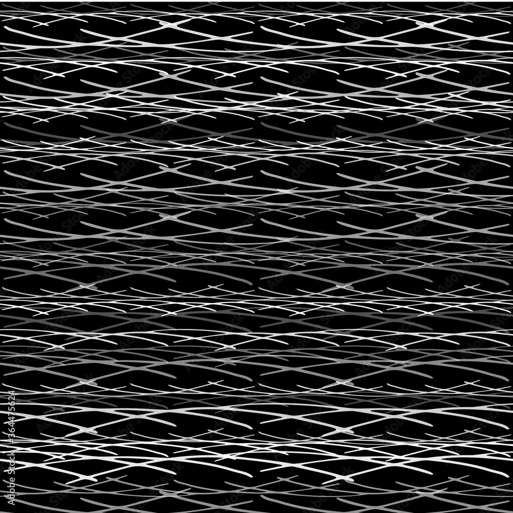 Aufkleber Seamless Texture of Horizontal lines, vector pattern of digital waves, white stripes on black background, texture design template