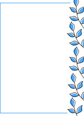 hand drawing frame, branch with leaves,  monochrome blue