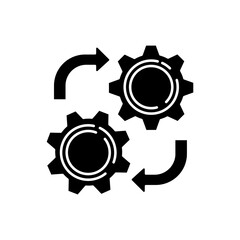 Maintenance black glyph icon. Industrial process, manufacturing technology silhouette symbol on white space. Professional mechanical repair service. Cogwheel mechanism vector isolated illustration