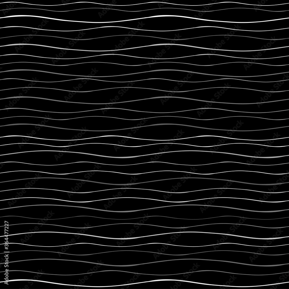 Poster Seamless Texture of Horizontal lines, vector pattern of digital waves, white stripes on black background, texture design template