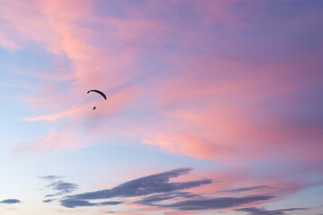paraglider in the pink sky