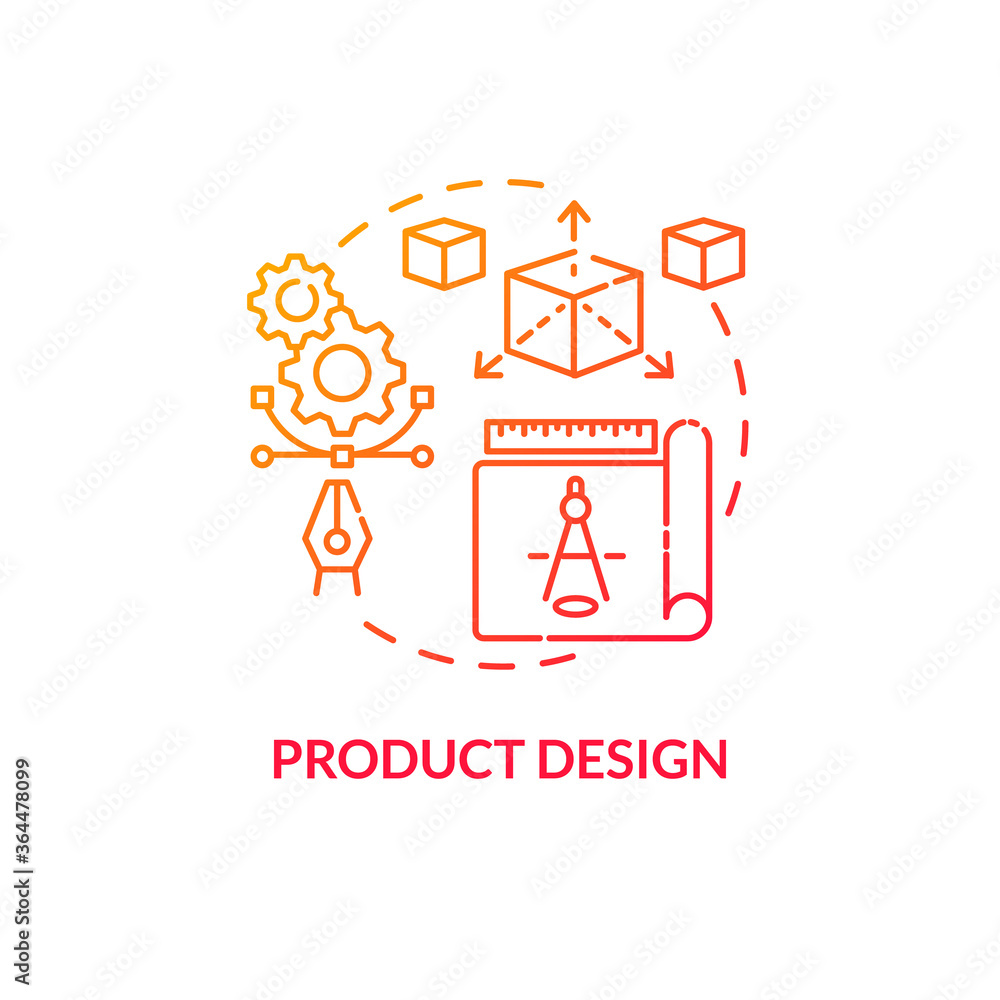 Poster product design red gradient concept icon. merchandise modeling. modern technology implementation. pr