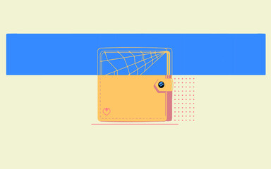 the wallet is orange, the top is transparent and it can be seen that in the wallet there are only spiders,in the purse is only spider web,vector. - 364478443