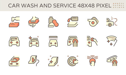 Car wash service vector icon. Business to care, repair, clean, wash and detail by hand, cleaner, wax, equipment. To polish at paint, glass, alloy, tire and leather at interior for shiny auto mobile.