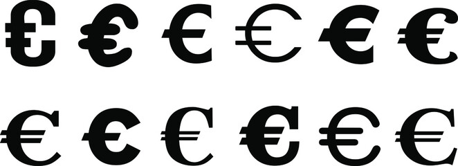 Euro symbol € sign black vector icons illustration