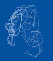 3D outline Robotic arm. 3D illustration