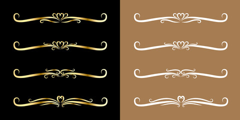 Luxury Gold vintage invitation filigree decoration vector set. Ornamental curls, dividers, Border design and golden components design for wedding invite, menus, certificates, boutiques, spa and logo d