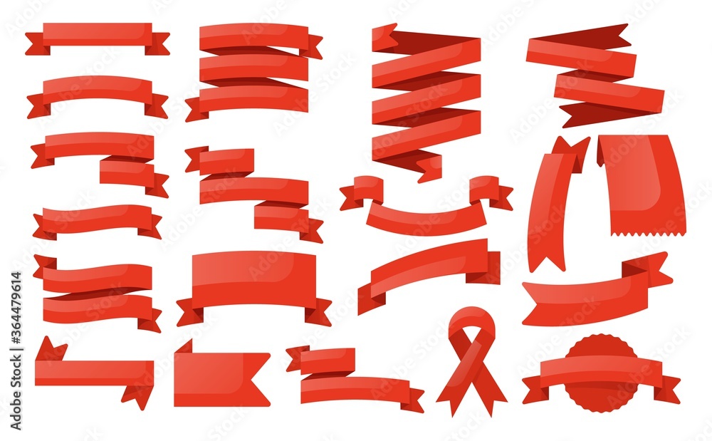 Canvas Prints red ribbon banner set. isolated blank label banner template icon collection. vector red empty ribbon