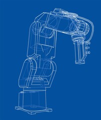 3D outline Robotic arm. 3D illustration