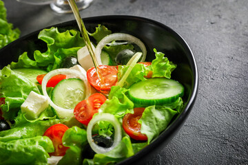 Traditional healthy and tasty greek salad