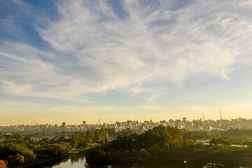 Fototapeta na wymiar Fotos aéreas de parques em São Paulo, contraste da Natureza e o asfalto
