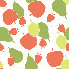 Vector Fruit Pears Strawberries Apples Lemons on White Background Seamless Repeat Pattern. Background for textiles, cards, manufacturing, wallpapers, print, gift wrap and scrapbooking.