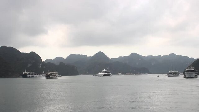 Beautiful rocky islands near Cat Ba, Vietnam. An archipelago of 366 Islands in Vietnam.
